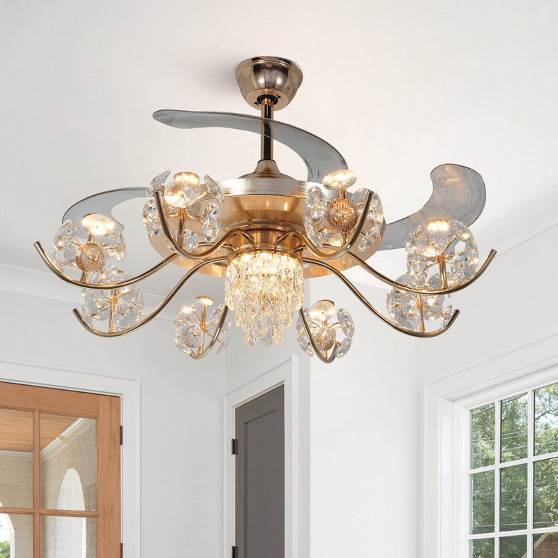 Ventilateur de plafond moderne de 42 po avec lumières à DEL et suspensions en cristal à 8 lumières