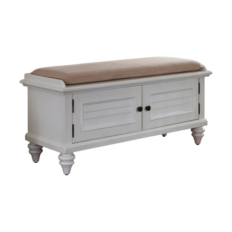 Banc de rangement en bois massif Delacour, Blanc brossé