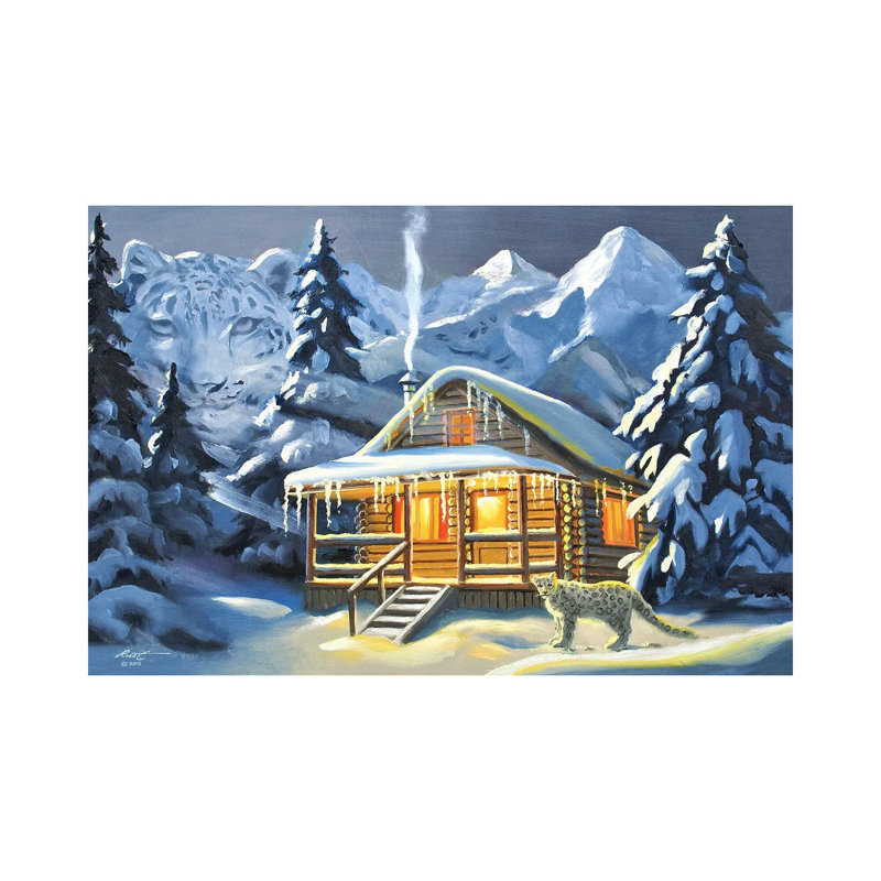 Snow Leopard And Cabin by D. "Rusty" Rust - Wrapped Canvas Gallery-Wrapped Canvas Giclée, 20.32 cm H x 30.48 cm W