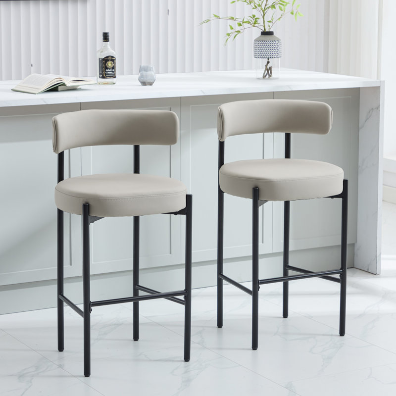 28" Boucle Upholstered Metal Counter Stool, 3, Elephant Gray