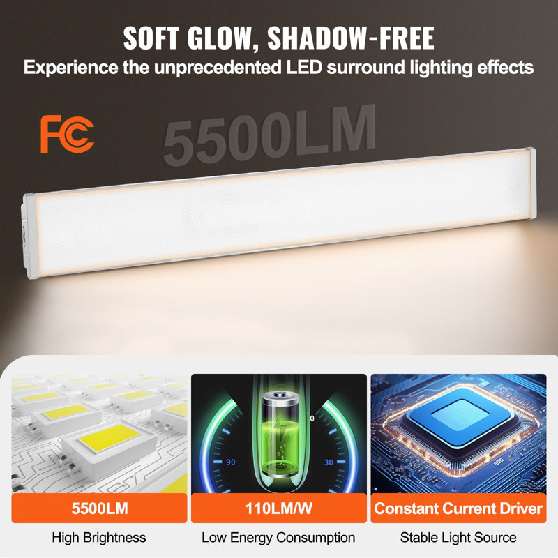 Luminaire encastré à DEL de 4 pi, 50 W, luminaire encastré à DEL de 5 500 LM, luminaires de cuisine à DEL réglables de 3 000 K / 4 000 K / 5 000 K pour le remplacement du tube fluorescent de la buanderie du garage, FCC