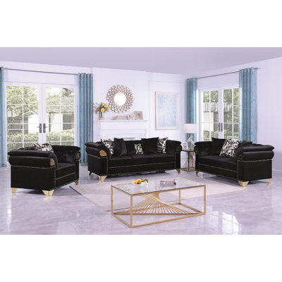 Edna 3 Piece Velvet Living Room