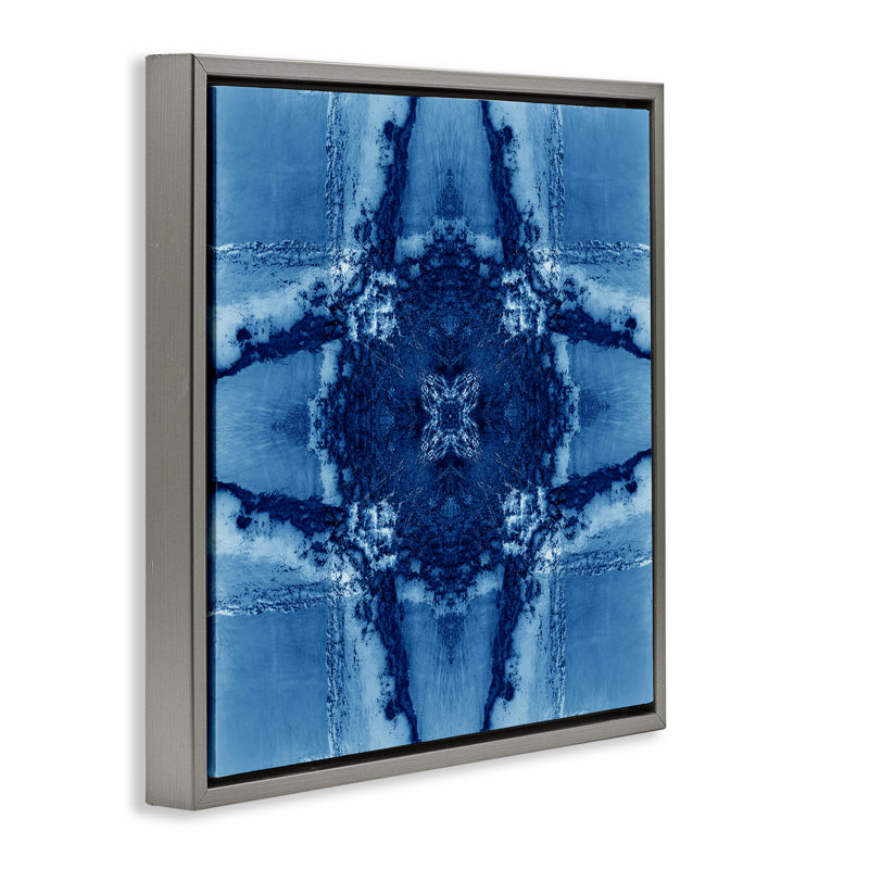 Cadre flottant bleu à formes géométriques par El Perkin, Cadre flottant gris lustré, H 25 po x l 25 po