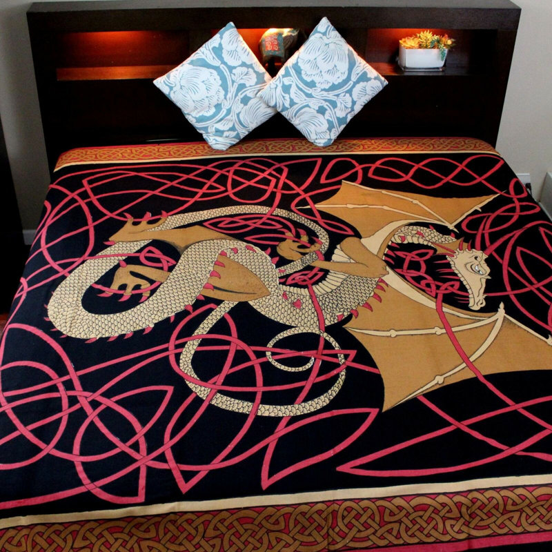Cotton Celtic Dragon Tablecloth Rectangle, 70" H x 106" W, Red