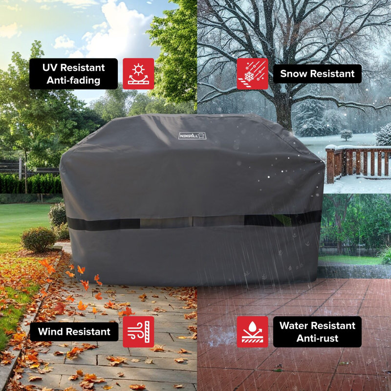 Nexgrill 75" Gas Grill Cover, Water-Resistant Heavy Duty Polyester PVC Blend, Adjustable Straps, Vented Mesh Panels, Designed for Standard 5-Burner BBQ Grills, 76" W x 26" D x 48" H - 700-0709N