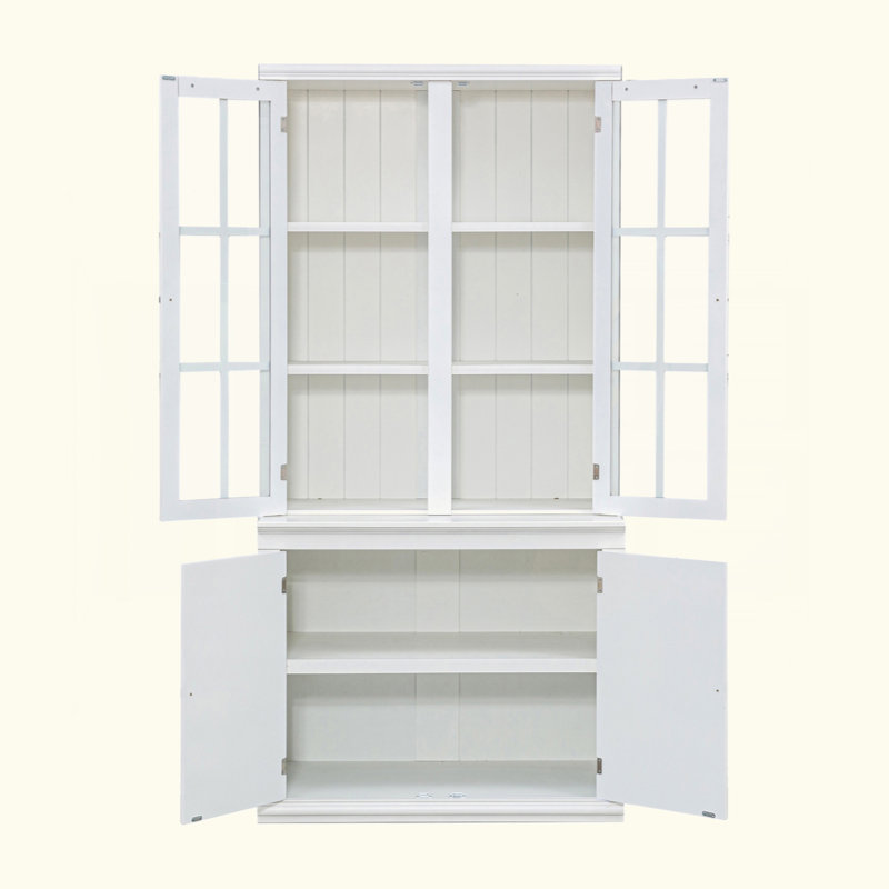 75.25'' Tall Display Cabinet With Double Glass Doors, Traditional Style China Cabinet Hutch Cabinet For Hallways Living Room, Kitchen, Home, Studio Or Workspace