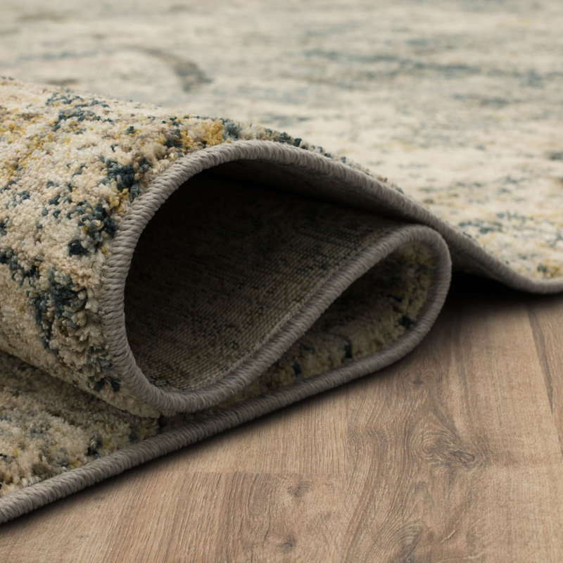 Gray Abstract Synthetic 5' x 7' Stain-Resistant Area Rug