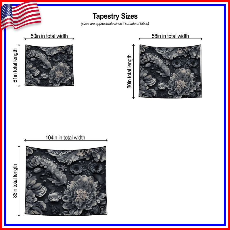 Tapisserie murale arrangement floral monochrome - décoration murale florale, H 50 po x l 60 po avec 4 œillets