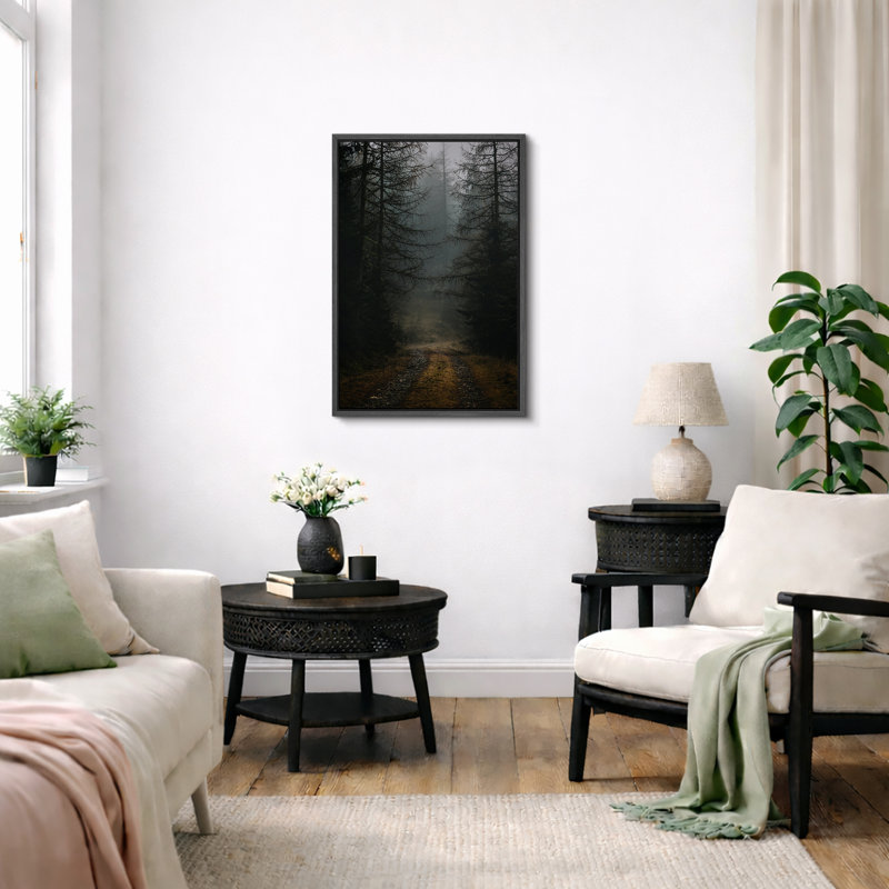 'Autumn Fall' Wall Art Print on Framed Canvas, Dark Forest, Cadre naturel flottant, H 36 po x l 24 po, Noir
