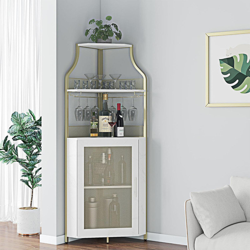 Everly Quinn Calim Corner Wine Bar Cabinet With Detachable Wine Rack ...