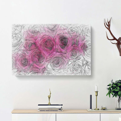 Wall Of Bright Pink Roses In Abstract - Wrapped Canvas