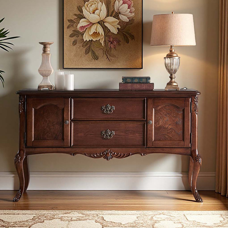 American retro solid wood sideboard, 32.68" H x 55.12" W x 15.75" D