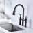 Matte Black Pull-Down Kitchen Faucet - Dual Handles For Precise Temperature And Flow Regulation 360-Degree Rotating High Nozzle Enlarged Cleaning Reach Brass Made Durability Bridge Effortless Handle-84400718-84400719