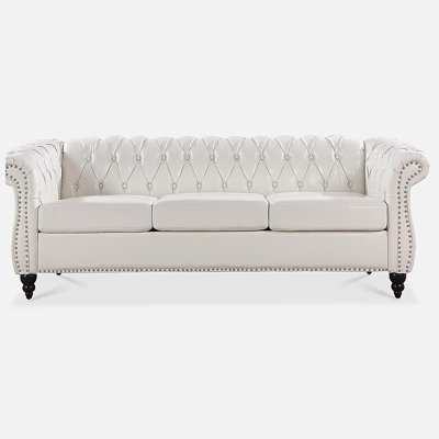 84.65" Rolled Arm Chesterfield 3 Seater Sofa