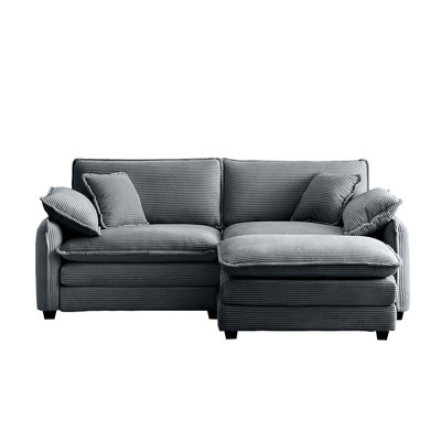 81"W 2-Seater L-Shaped Sofa With Ottoman & Pillows