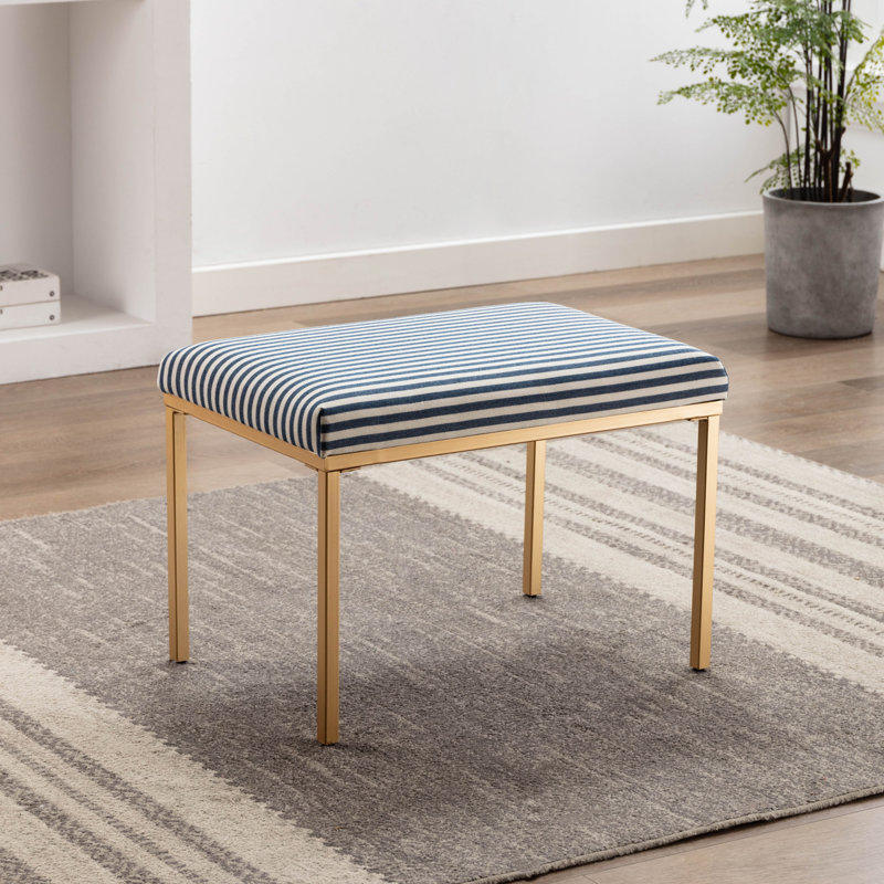 Modern Rectangular Ottoman Footstool With Gold Metal Legs, Upholstered Accent Bench For Bedroom, Living Room