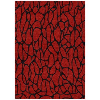 10' X 14' Red And Black Geometric Washable Indoor Outdoor Area Rug