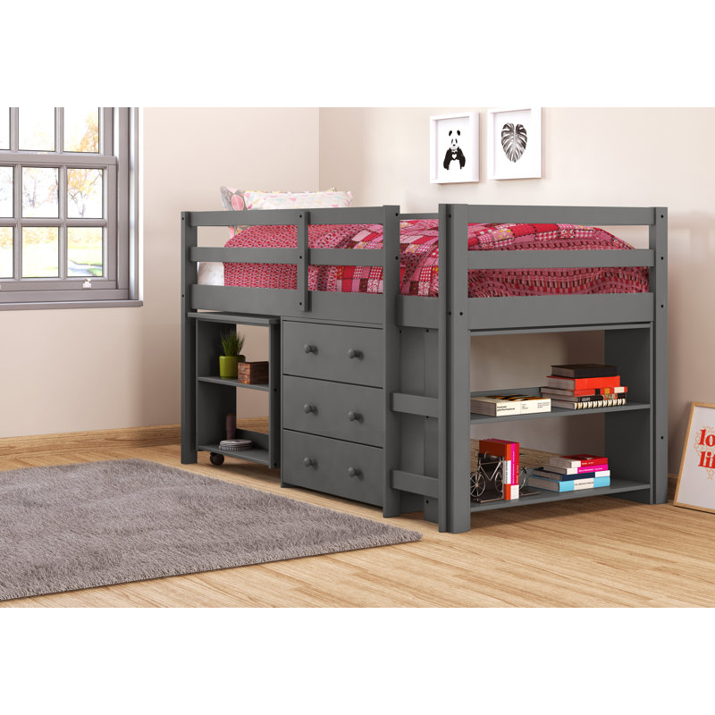 Bintou Twin Platform Loft Bed with Bookcase by Harriet Bee, Dark Gray
