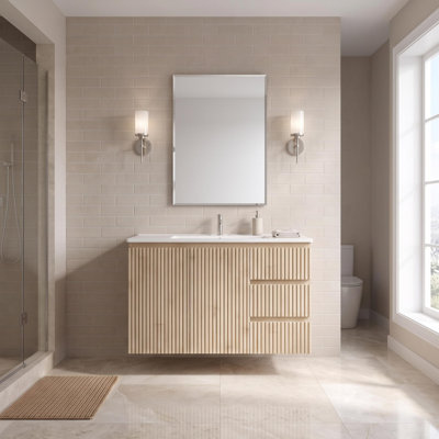 Meuble-lavabo mural en bois de 91 cm (36 po) avec lavabo en céramique et 3 tiroirs