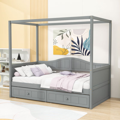 Karoly Twin Wooden Canopy Day Bed with Drawers by Red Barrel Studio
