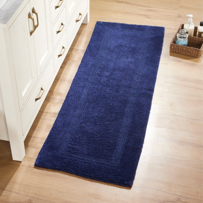 Rozanne Reversible Cotton Bath Rug, Navy, 20" x 60" Runner