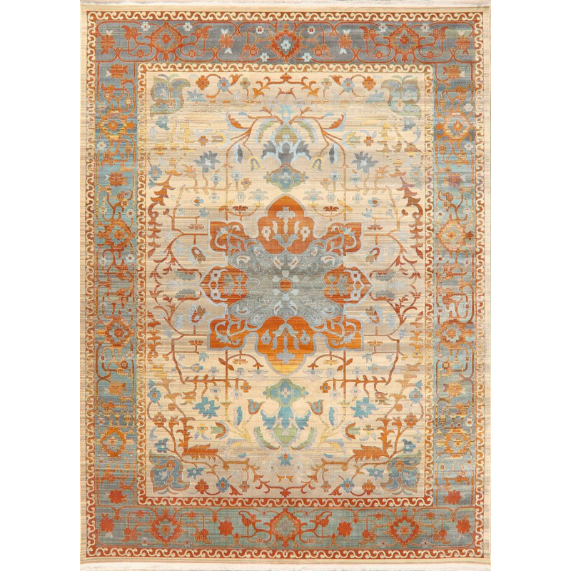 Tapis de zone beige floral Gelinas, Rectangle 5 pi x 7 pi