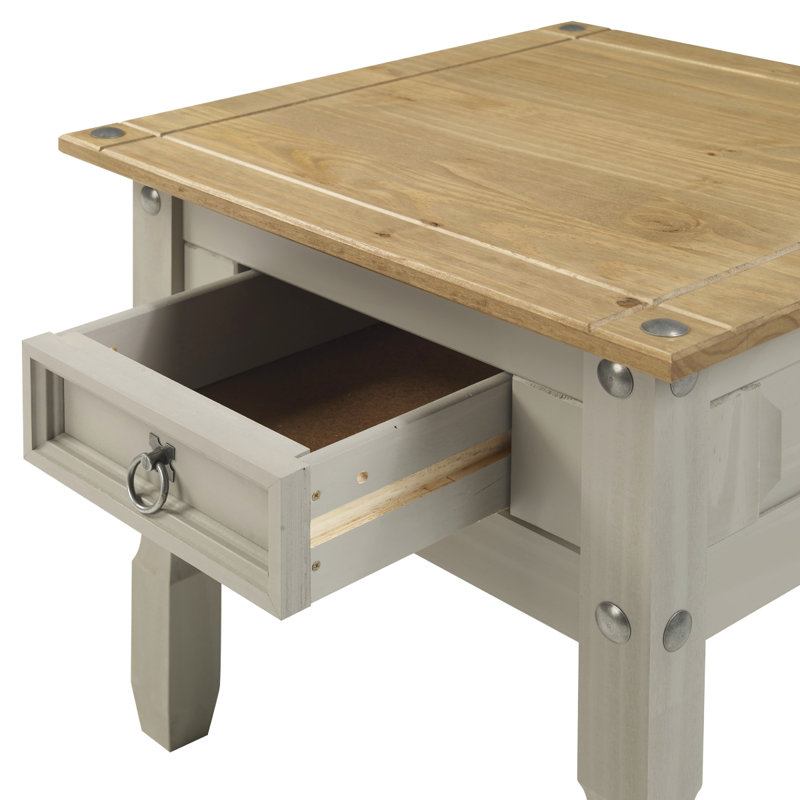 Aadhvik Solid Wood End Table with Storage, Gray Wash