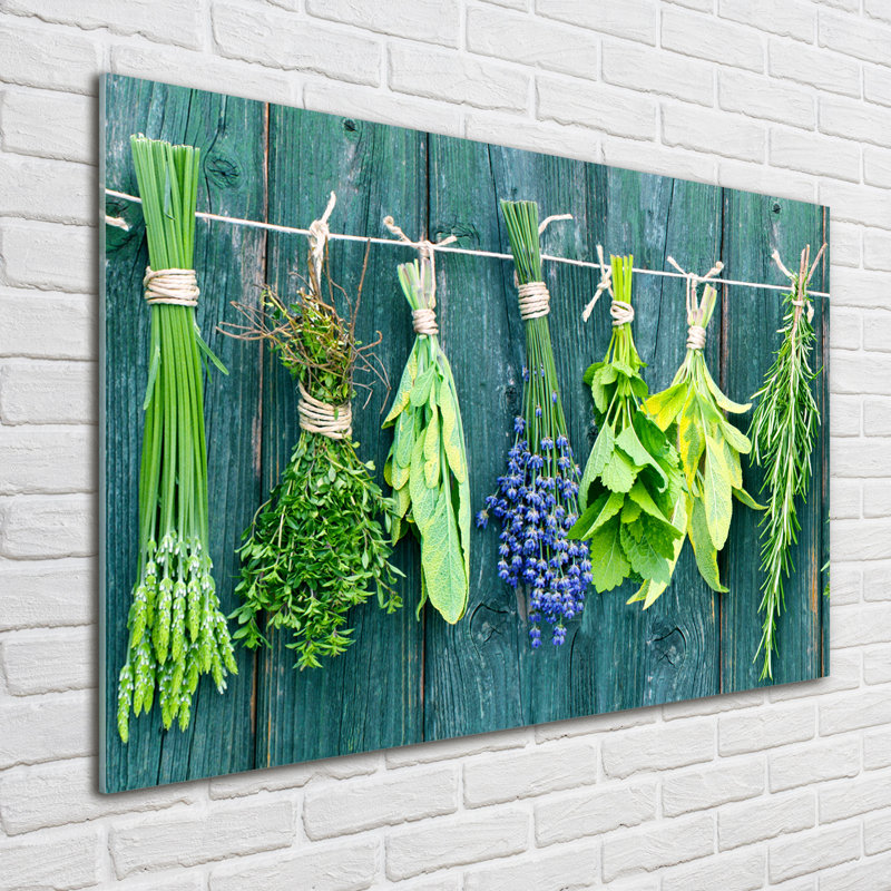Herbs On A String - No Frame Print on Glass