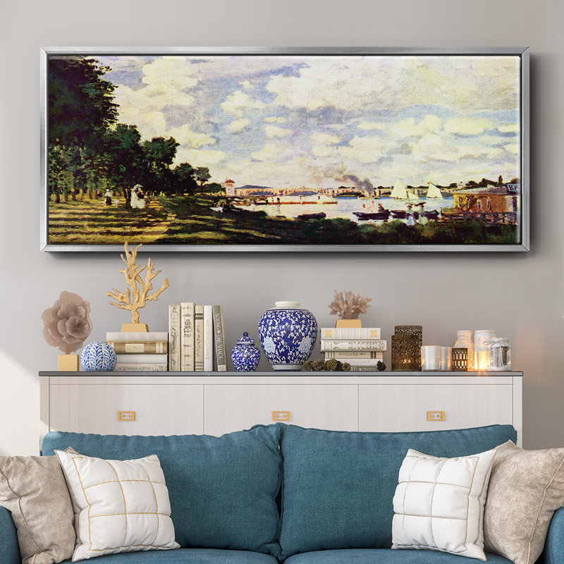 «Sailing at Argenteuil» par Monet, toile encadrée, H 20 po x l 50 po