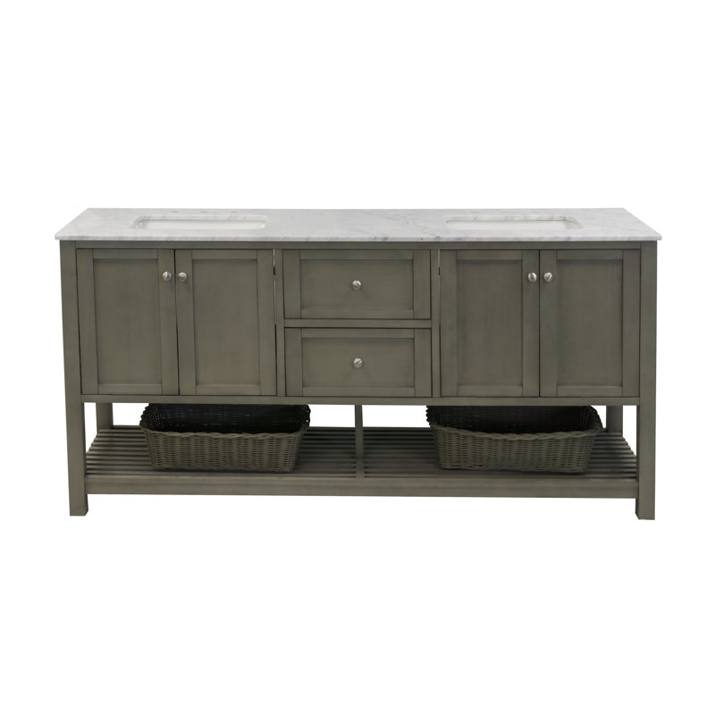 Ensemble de meuble-lavabo double 72 po Binne, Marbre de Carrare, Gris patiné