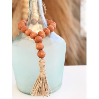 25 Wooden Bead Garland with Tassels - Contemporary Teal Blue Mango Wood Home Decor Accent for Bedroom, Living Room, Mantle Decor Dakota Fields