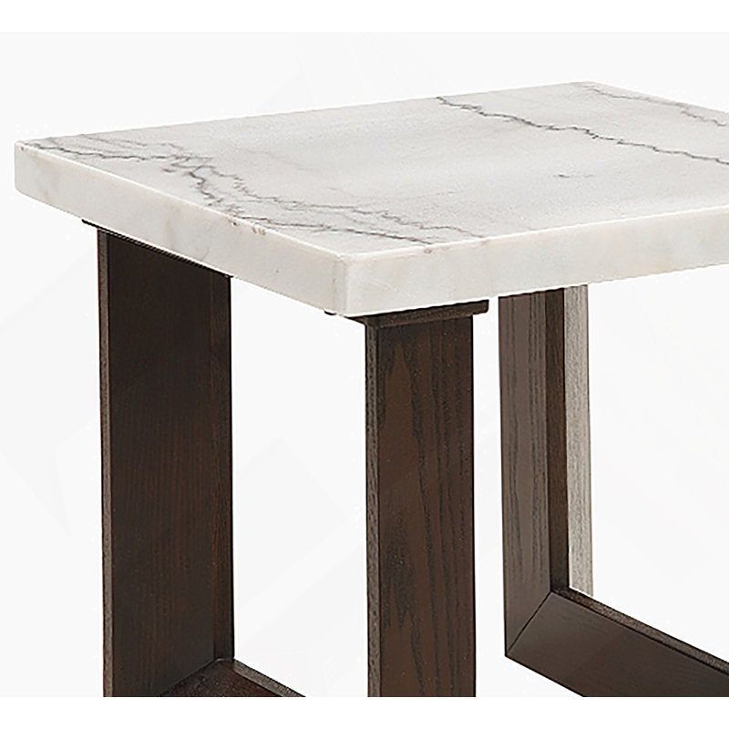 White Natural Marble Top & Espresso Finish End Table