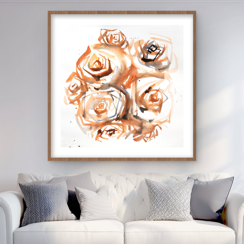 Sepia Style Abstract Roses Bundle - Brown Framed Print Decor