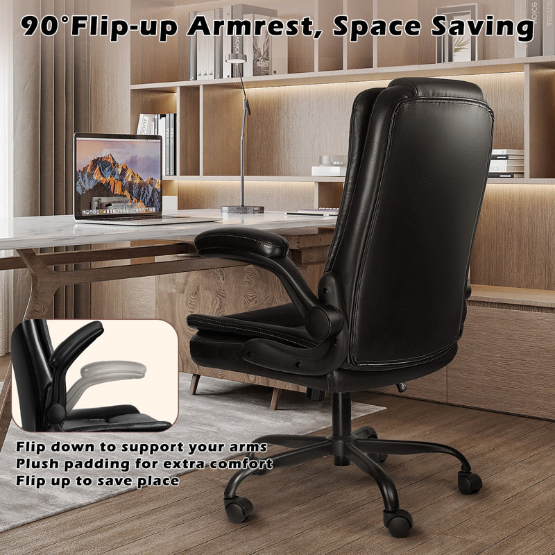 400Lbs Big And Tall Office Chair With Padded Flip-up Arms, Black