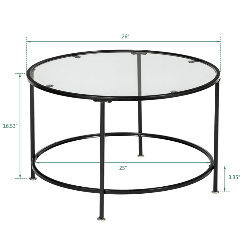 Bronc Tempered Glass Countertops Round Wrought Iron Coffee Table Black