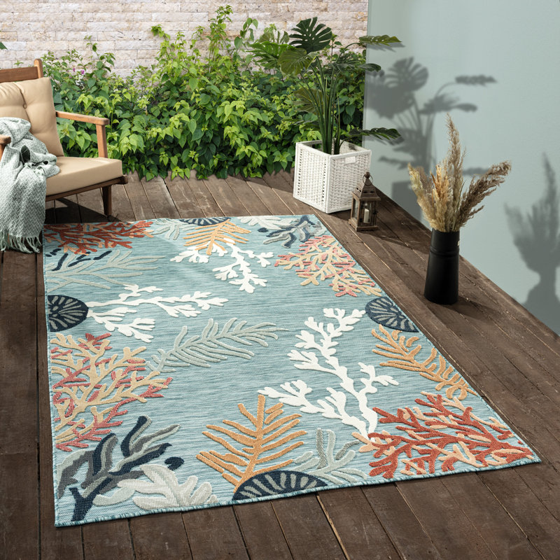 Tapis d'intérieur / extérieur bleu en polypropylène tissé à la machine Burgas, Rectangle 7 pi 9 po x 9 pi 9 po