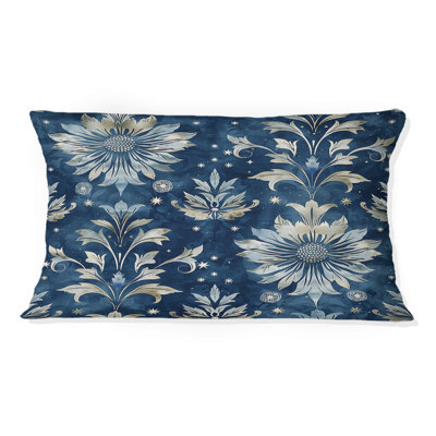 Blue Floral Royal Stardust - Traditional Lumbar Pillow