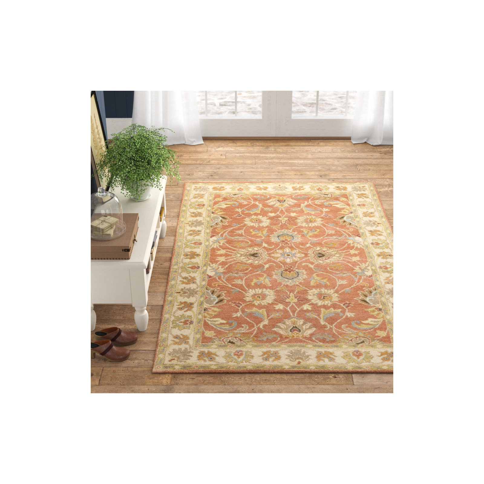 Arden Handmade Wool Orange Rug, Rectangle 4' x 6'