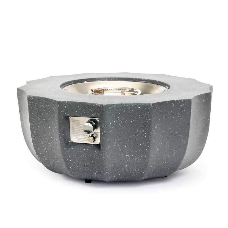 Gray Concrete 36-Inch Propane Gas Fire Pit, 50000 , Adjustable Flame, Rain Cover, Lava Rocks Round Pit For Outdoor Use, Finish, Stainless - Steel Burner, Easy Ignition