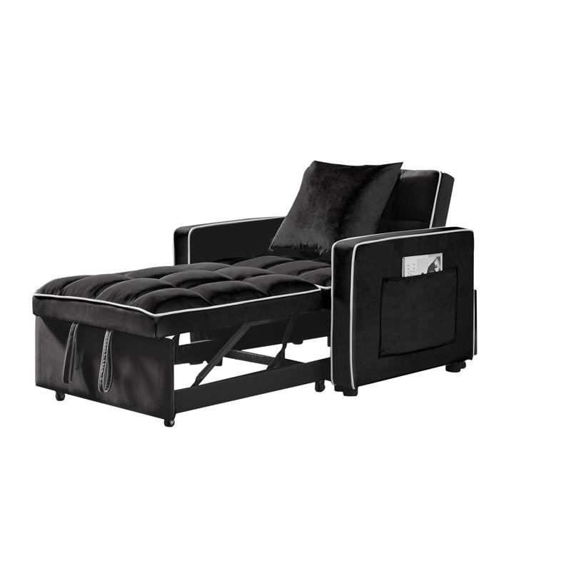 Myleigh 36.61'' Velvet Futon Chair, Black Velvet
