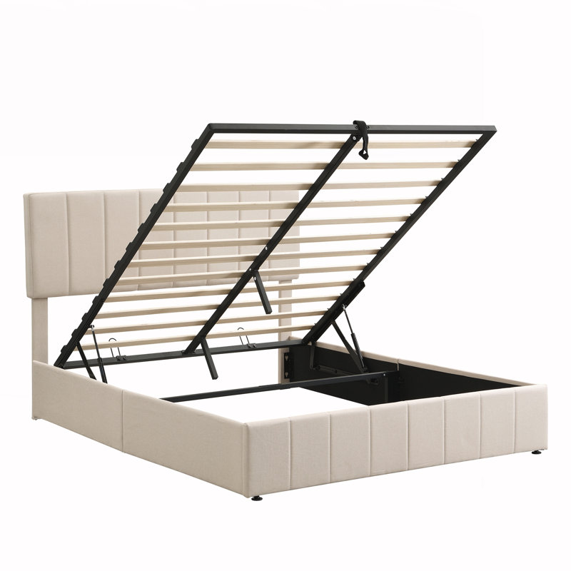 Grand lit plateforme tapissier, Beige