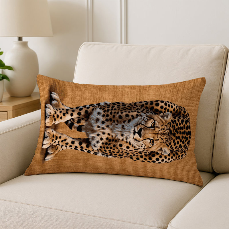 Coussin intérieur et extérieur Big Cats, Rectangulaire H 25 po x l 18 po, Beige guépard du Sahara