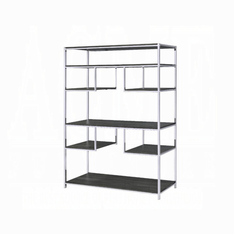 Bibliothèque rustique en chêne gris et chrome à 8 tablettes, Gris / rustique