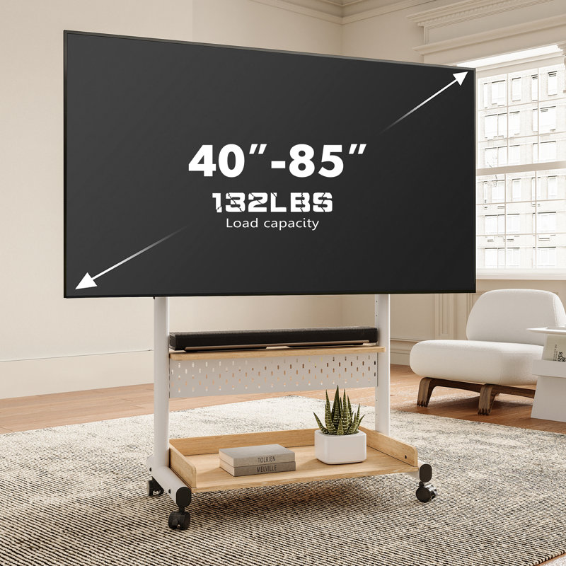 Charrisse 2-Shelf Rolling TV Stand with Integrated Mount, White