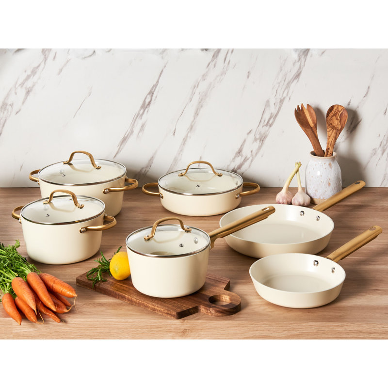 ELITE PRO 10 - Piece Non-Stick Cookware Set, White/Gold