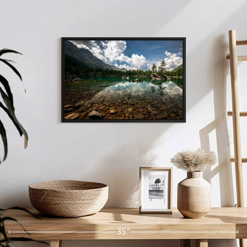 Paysage de lac tranquille, 19 po x 13 po, Cadre flottant noir