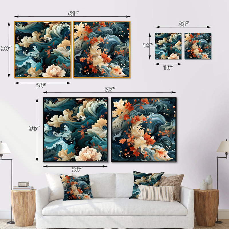 Xanthe - Ensemble de 2 collages abstraits carrés, Cadre flottant noir, H 30 po x l 61 po