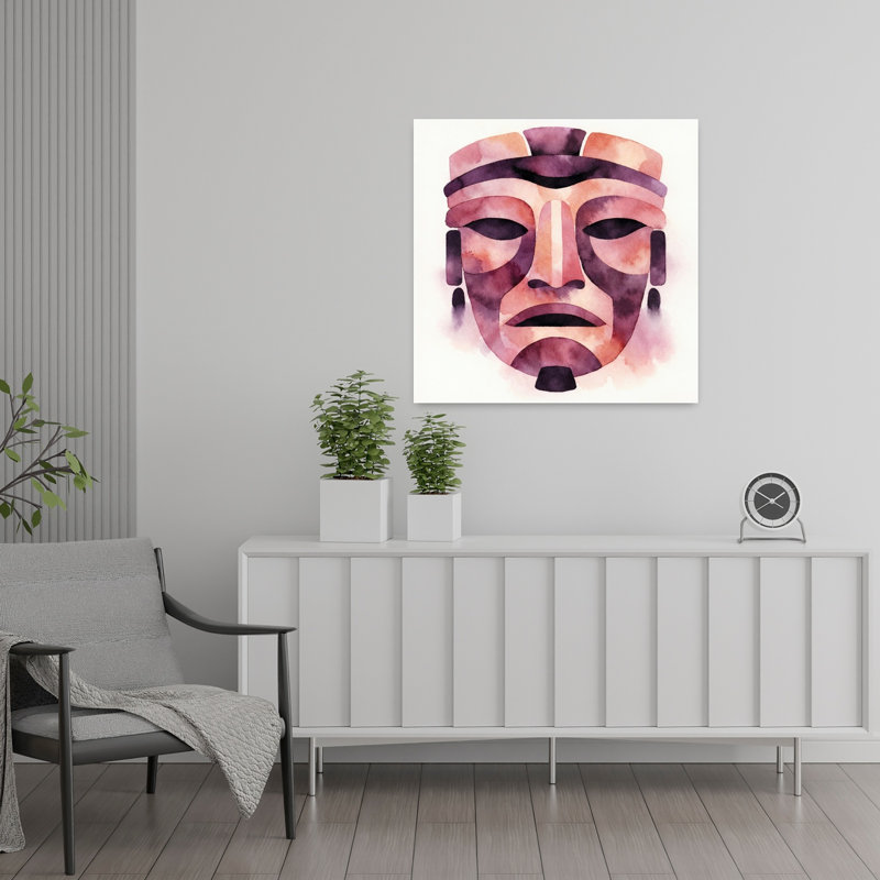 Watercolor Tribal Mask Abstract Geometric Mystical Wall Art Print 1 Piece Wrapped Canvas Wall Art, 60.96cm H x 60.96cm W