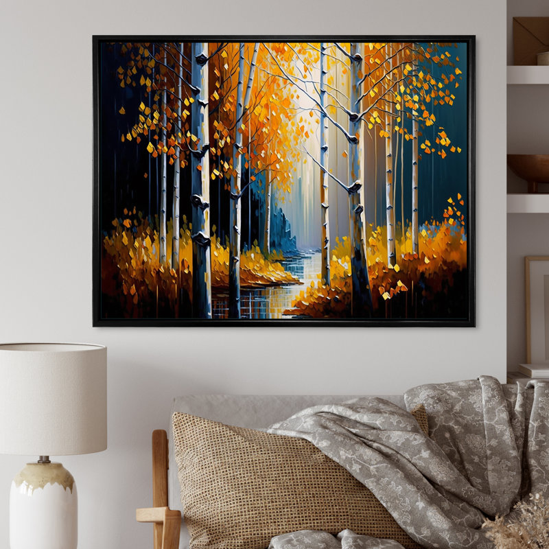 «Path Into the Yellow Forest VI», reproduction sur toile, L 32 po x H 16 po, Cadre flottant noir