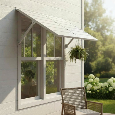 Auvent métallique de terrasse 4.6 blanc - Extérieur en aluminium léger avec revêtement en poudre solide contemporain, charnière continue et solin intégré, fixations en acier inoxydable incluses, conçu pour